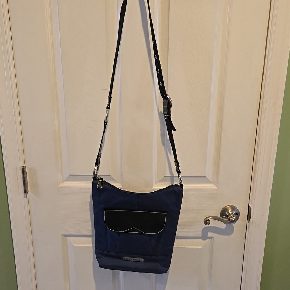 Blue and Black Shoulder Bag with Adjustable Strap